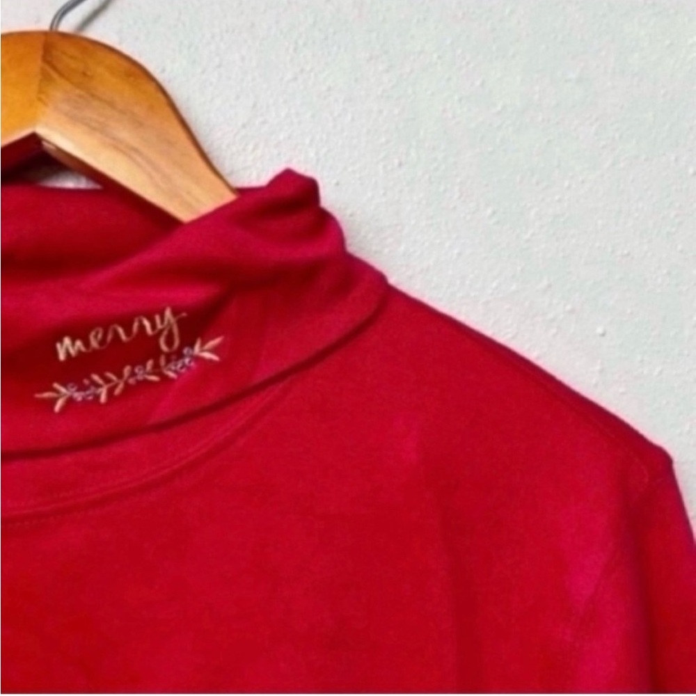 Merry Embellished Red Long Sleeve Turtleneck